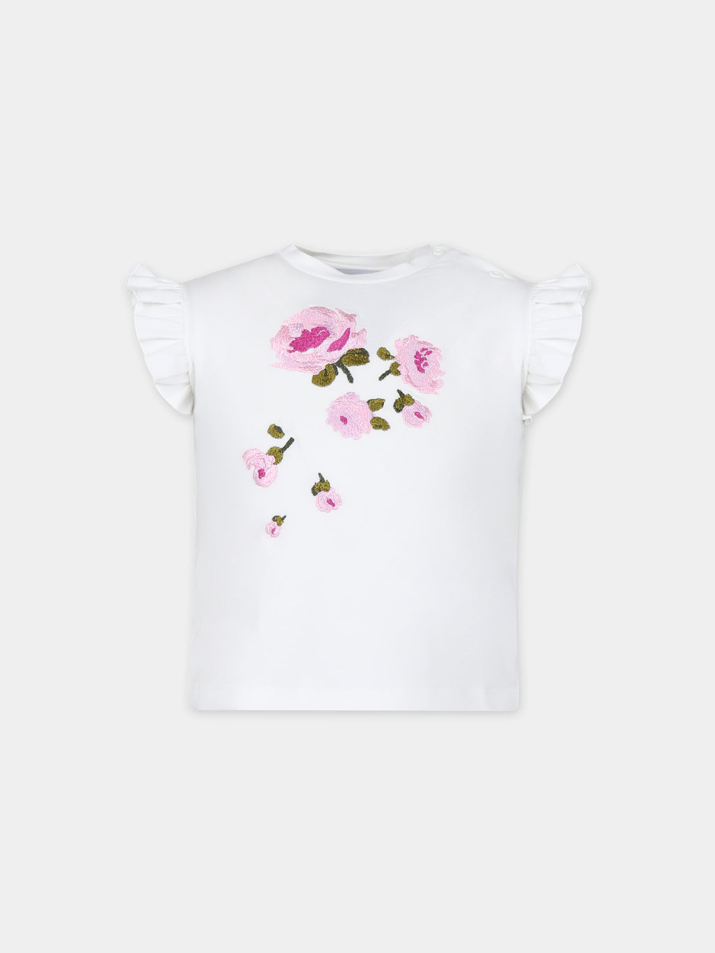 T-shirt bianca per neonata con rose